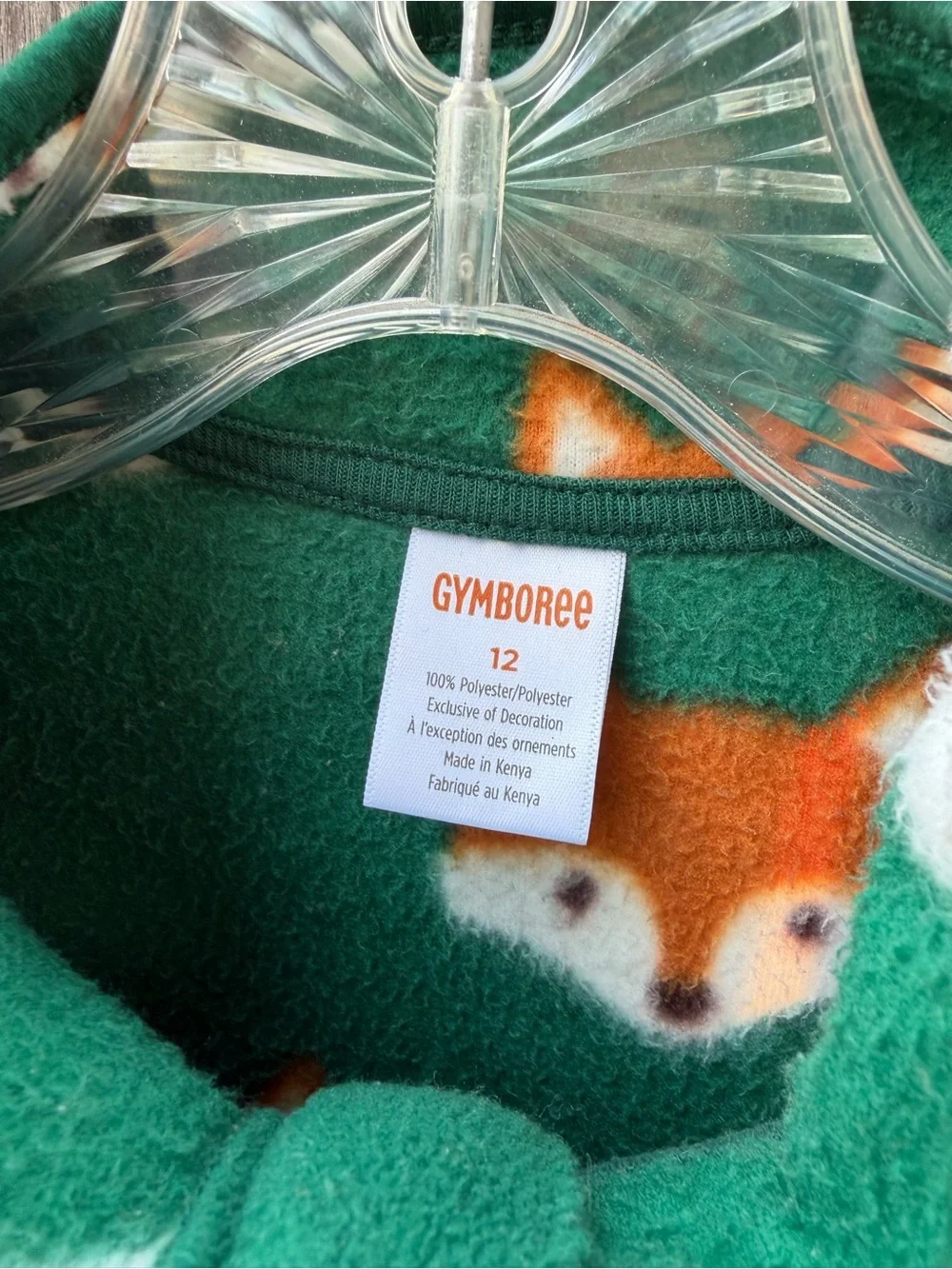 Boys 12 Gymboree Green Fleece 3/4 zip Pullover with Orange Fox Print